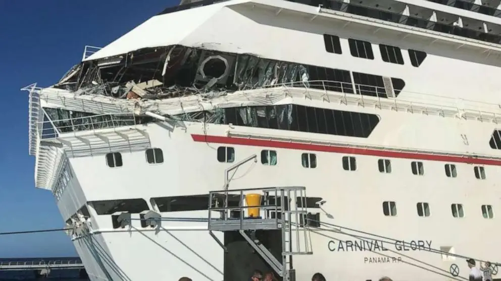 Damaged Carnival Glory cruise ship after collision, cruise ship accident legal representation.