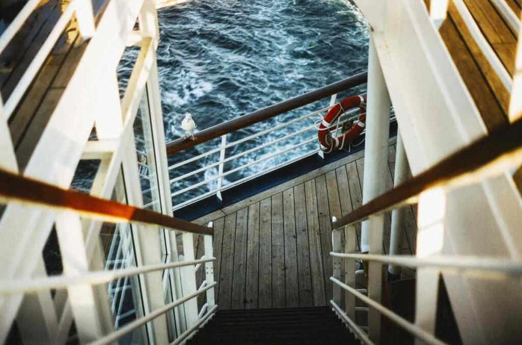 guardrail railing ship cruise ocean sea journey stairs