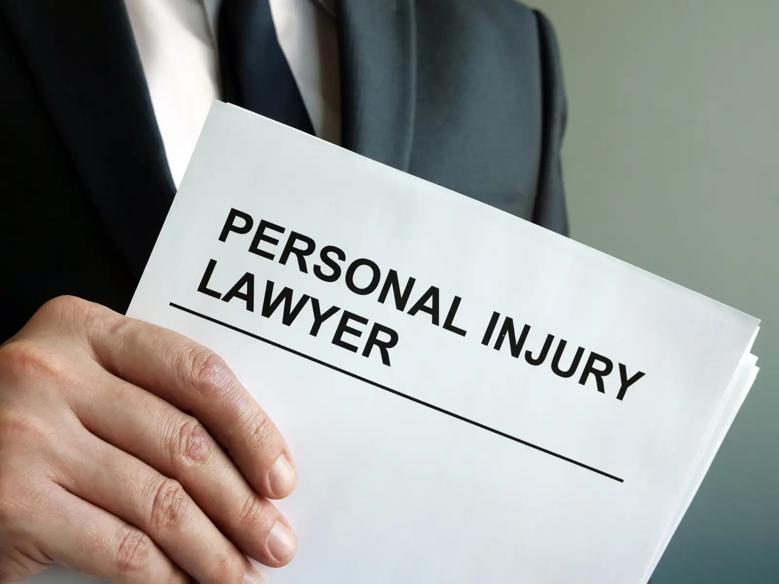 Personal injury lawyer document held by a professional, emphasizing legal representation for personal injury cases.