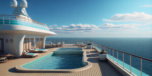 fitness area with swimming pool on a cruise ship. sports deck.