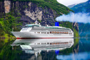 cruise ship, cruise liners on geiranger fjord, norway