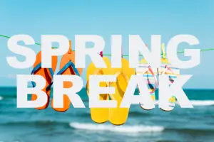 the text spring break and some different pairs of flip flops han