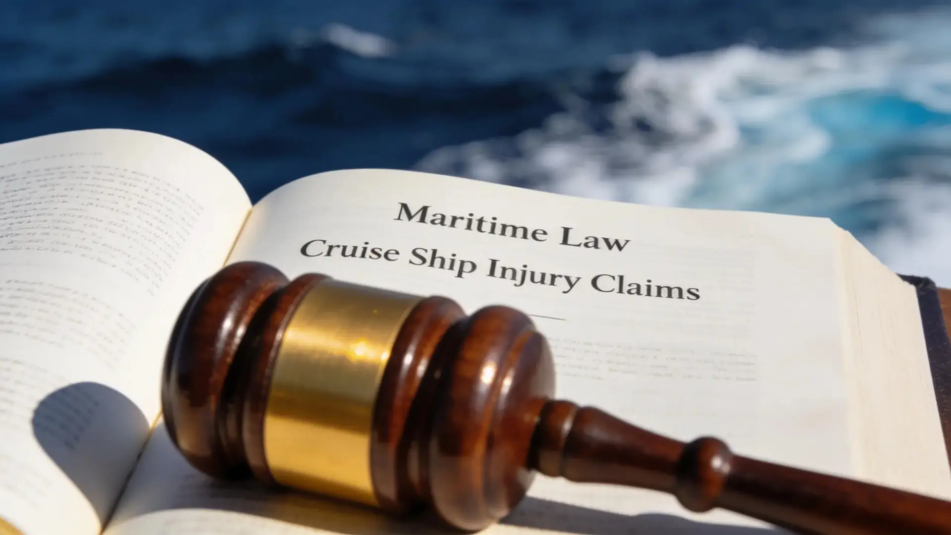 Gavel and law book symbolizing maritime law's role in cruise ship injury claims