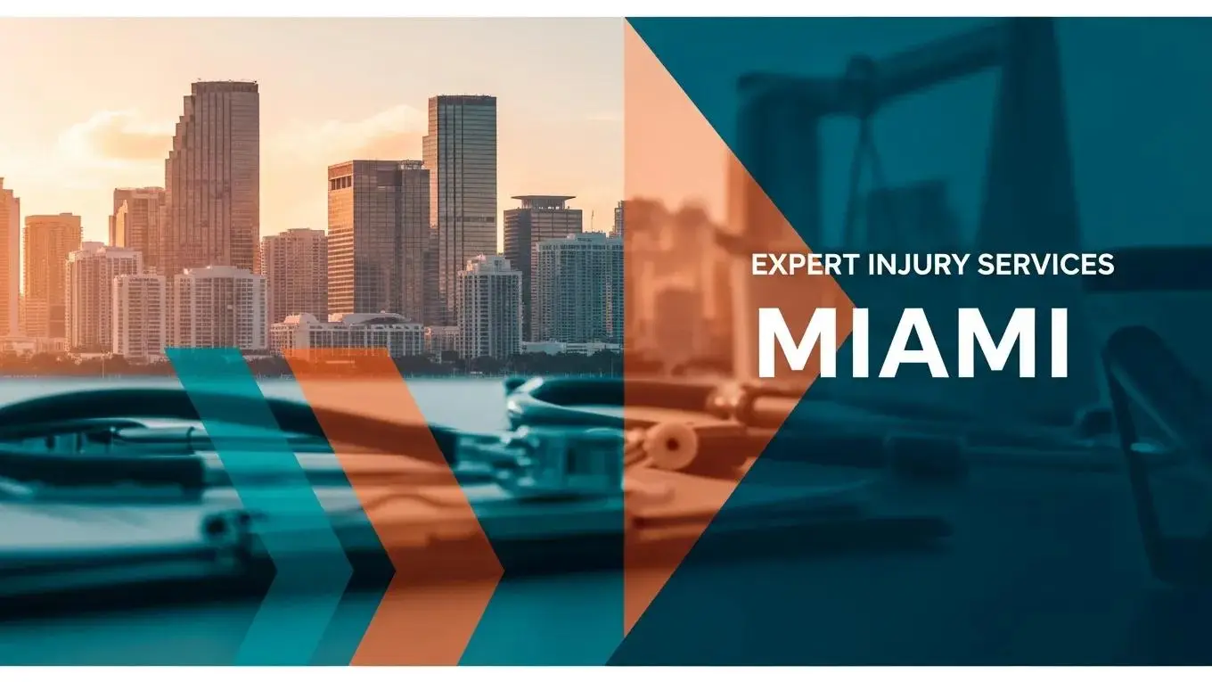 Miami skyline and legal scales representing expert personal injury services and legal advocacy.