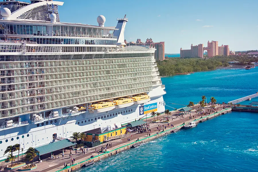 Royal Caribbean cruise ship docked in Nassau, Bahamas port and cruise ship passenger injuries