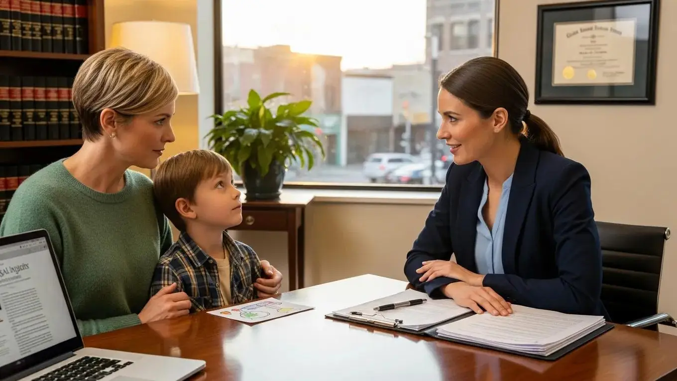 Aronfeld Trial Lawyers attorney consulting with a parent and child about children’s injury legal services