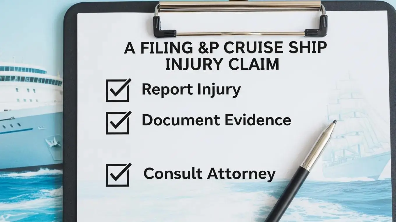 Checklist for filing a cruise ship injury claim, emphasizing essential steps for victims