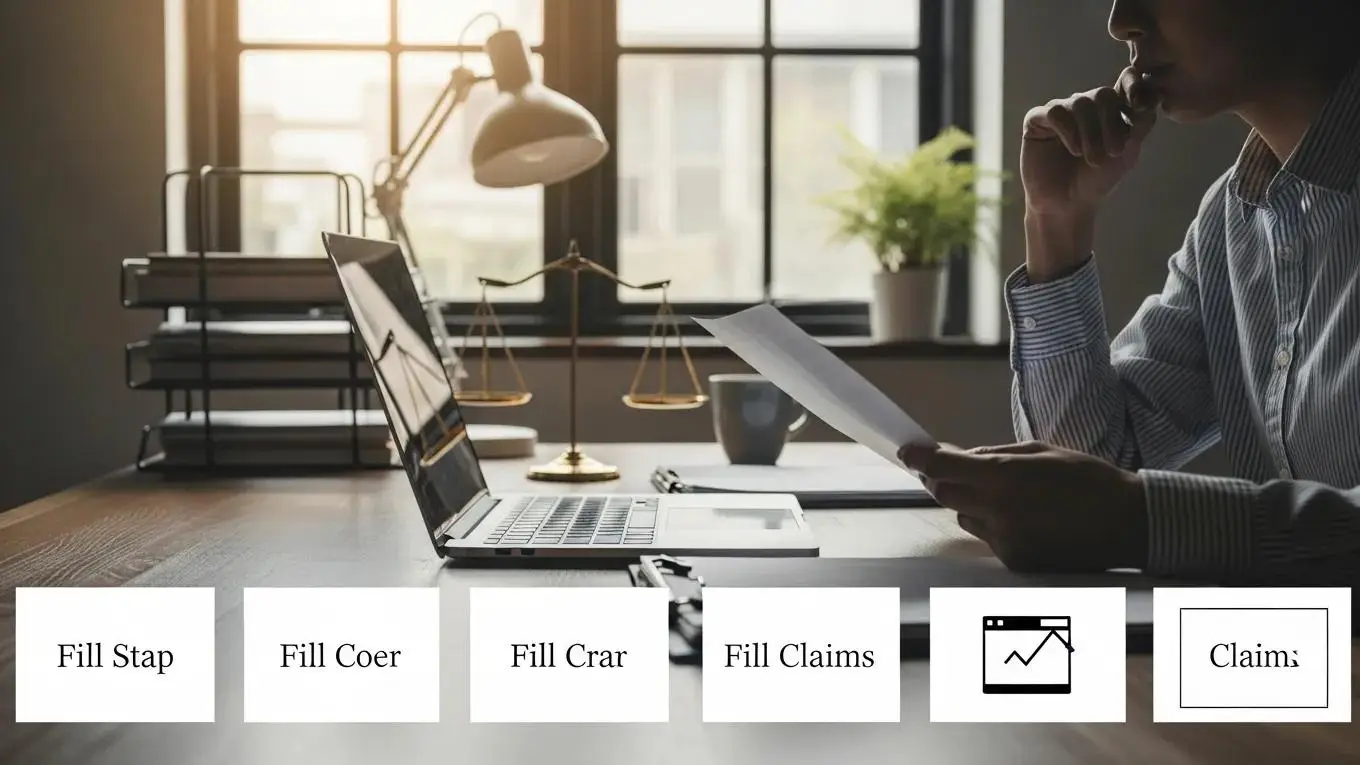 Individual reviewing legal documents at a desk, representing the claims filing process
