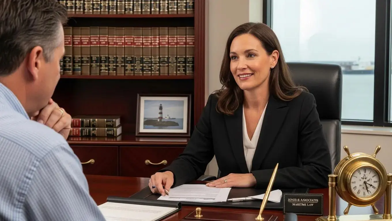 Maritime injury attorney consulting with a client, highlighting the role of legal representation in securing compensation