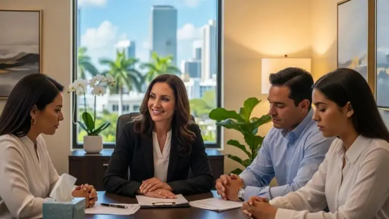 Miami personal injury attorney consulting with a grieving family during a compassionate legal consultation about