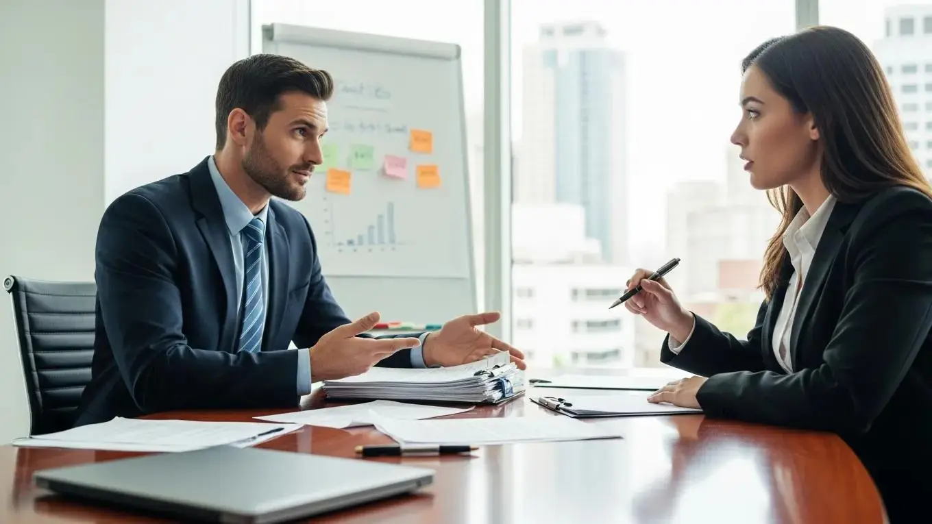 Personal injury attorney negotiating with an insurance representative for compensation
