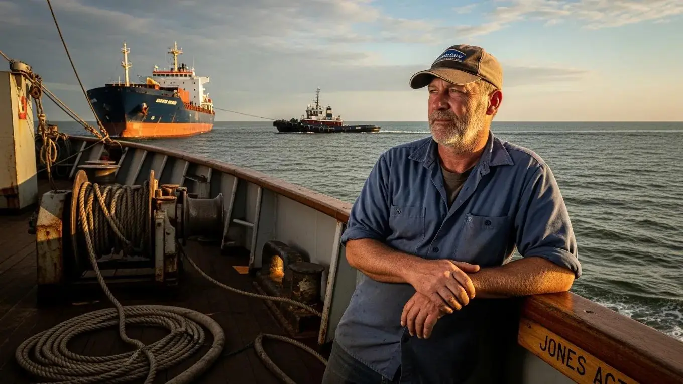 Seaman on a vessel contemplating the significance of the Jones Act for maritime workers